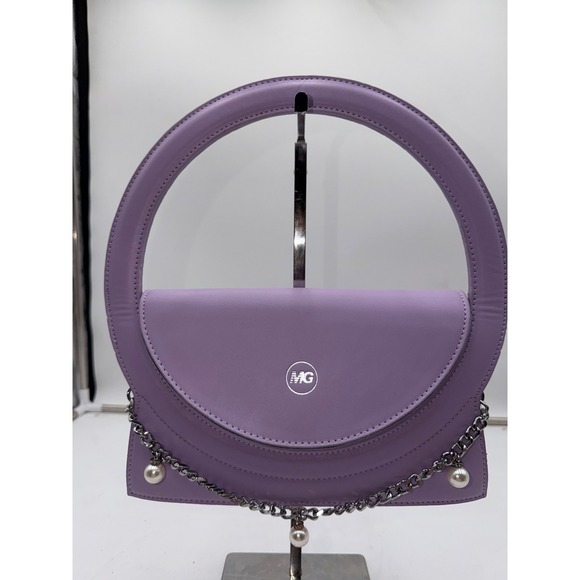 MG Handbags - MG Purple Circular Handle Handbag with Pearl Chain Detail Lilac Evening Bag
